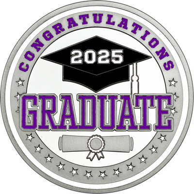Purple "Congratulations Graduate" with White 2025, Rim, Tassel & Ribbon